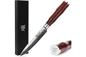 Sunlong Couteau 12 cm pro utilitaire en damas et acier inoxydable japonais VG10 de 67 couches à haute teneur en carbone, lame de rasoir petite et aiguisée SL-DK1044R