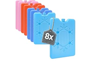 com-four® 8x pacchetto freddo extra piatto - salvaspazio e ideale per borsa frigo e borsa frigo - elemento di raffreddamento in colori vivaci [la selezione varia] (colorato - 8 pezzi - S)