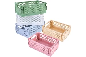 NIZIRIOO 5er Pack Mini Körbe, Mini Kunststoffkörbe, Klappkorb, Stabil Faltkiste Kunststoff, Plastik Klappkorb, Kunststoff Faltbox Aufbewahrungskiste für Kinderzimmer, Küche, Schlafzimmer, Büro