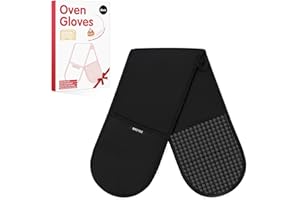 MEETOZ Double Oven Gloves, 260°C/500°F Heat Resistant Oven Mitt Set, Silicone Non-slip Design Oven Gloves, 84 x18cm Cotton Potholder for Home Cooking