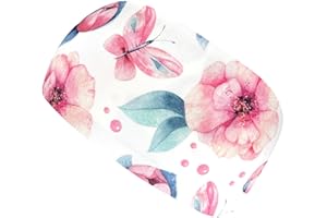 ‎WOLLHUHN Wollhuhn ÖKO Mädchen/Damen/Buben Cooles Elastisches Stirnband/Haarband Bequem Jersey Baumwolle Viele Motive 21215155 (Blumen/Schmettelringe Altrosé)