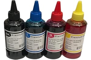 BVH Direct Universal Bulk Ink Refills Compatible with Epson HP Brother Canon Lexmark Ricoh Refillable Ink Cartridge and CISS Systems Black Cyan Magenta Yellow 100ml Each Color, 4-Bottle