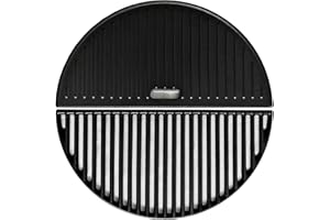 WELL GRILL 18" Half Moon Cast Iron Reversible Griddle and Cooking Grate for Kamado Joe Classic, Large Big Green Egg, Pit BossK22, Large Dome, Louisiana K22, and Other Kamado Grill (Griddle+Grate)
