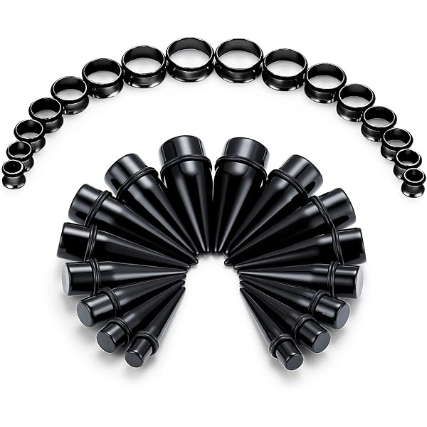 Set 36 Tappi Per Dilatatori Orecchie In Acciaio Inox – Coni E Tunnel Da 1.6 Mm A 10 Mm, Confezione Regalo