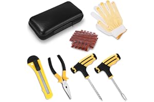 HIXAVA Kit Repara Pinchazos Moto sin Cámara, Kit Reparación Neumáticos con 20 Tiras de reparación y una Caja de Almacenamiento, Kit Mechas para Pinchazos Neumáticos para Coche, Motocicleta, Camión