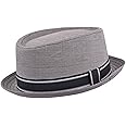 Unisex Cotton Blend Pork Pie Hat with Stripey Band (M/L(59CM), Light Grey)