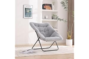 YOTATING Saucer Chair, Comfy Faux Fur Chair Oversized Folding Soft Furry Lounge Lazy Chair Metal Frame Moon Chair Accent Chair for Bedroom, Living Room, Dorm Rooms, Grey
