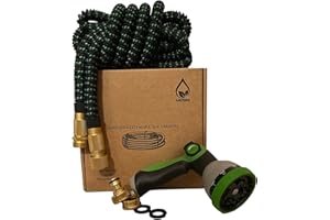 SEMEA Manguera de jardín de 15m,20m,30m con boquilla de 8 funciones, ligera y extensible, con conectores de latón 3/4" y 1/2" Longitud máxima alcanzable 15M (15)