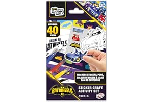 Bladez Toyz DC Batwheels - Set di adesivi per bambini in età prescolare creativa con adesivi e colori, con mini veicoli e penne, perfetti per sacchetti per feste