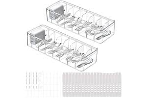 PIWOSGOL 2 Stück Kabel Aufbewahrungsbox, Transparent Kabel Organizer Box mit 8 Fächer, Cable Management Box mit 20 Kabelbindern y Etichette, Kunststoff Aufbewahrungsbox für Schreibtisch Aufbewahrung