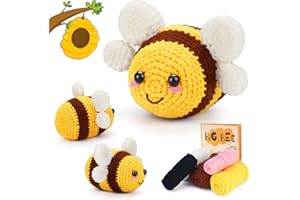 MASPHY Crochet Set for Beginners, Cute Bee Crochet Set, Complete Bee Animal Crochet Set for Beginners and Adults, with Step-by-Step Video Tutorial for DIY Manual Creation