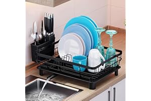 JUPPLIES Escurreplatos Inoxidable 41.5 × 31 × 15.5 cm — Drenaje Automático 360°, Soporte Extraíble para Cubiertos y Portavasos — Encimera Seca y Ordenada, Negro