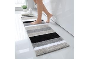 Homaxy Tapis de Bain Antiderapant,Tapis Salle de Bain Rayé en Microfibre Douce, Absorbant à Poils Longs, Lavable en Machine - 40 x 120 cm, Gris/Noir