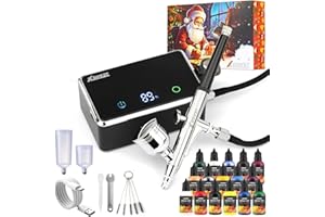 XDOVET Airbrush Set mit Farblack 16 Farben/ 20ml, Verbessertes 32 PSI Dual-Action Airbrush Set mit Modellbau Farbstoffe, Tragbares mit Kompressor für Färbung