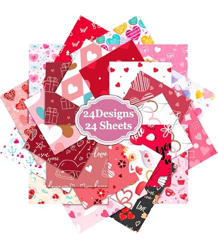 Papier Cœurs Valentine 12x12 Lot De 24 Feuilles Papier Scrapbooking Martha Stewart 12x12 - Cœurs Valentine, Multicolore, Neuf Feuilles 12x12 Valentin Cœurs