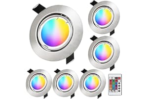 KYOTECH Faretti LED da Incasso per Cartongesso RGB Orientabile 5W Bianco Caldo 3000K 400LM Dimmerabile con Telecomando Plafoniere LED Soffitto Faretto Incasso Ultrasottili Luci da Incasso Set da 6