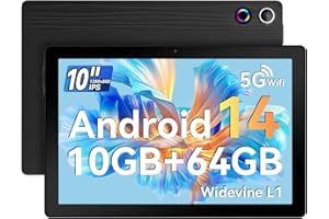 Ainmel 10 inch Tablet, Tablets Android 14 10GB RAM 64GB ROM,1TB TF Card Expand, 1280 * 800 Full HD Tablet with Octa-Core Processor, 5000mAh Battery, 8MP & 5MP Dual Camera Face ID (Black, 10.1 inch)