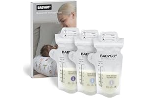 BABYGO® Disposable Breast Milk Storage Bags – BPA-Free, Leak-Proof, Pre-Sterilised Breastmilk Storage Pouches with Temperature Sensor, Easy Pour Spout & Labels, Freezer & Fridge Safe (30 Pack)