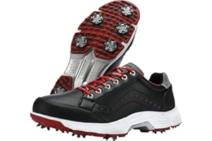 NGARY Mens Golf Shoes with Spiked Wide Fitting Leather Waterproof Golf Sneakers Anti-Slip Casual Big Size