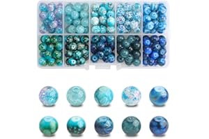 HNLMZ Pietre naturali 200 perline di vetro crackle da 8 mm, perline rotonde colorate in vetro per la creazione di gioielli e decorazioni fai da te, serie blu mare con gradiente di colore