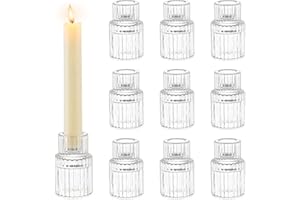 ‎ROMADEDI Romadedi Glas Kerzenhalter Kerzenständer für Stabkerzen - 10er Set Klein Stabkerzenhalter Hochzeit Tischdeko für Stabkerze Kerzen Esstisch Party Weihnachten Advent Wohnzimmer Vintage Deko