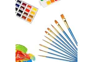 ZSMJAER Pinceaux Peinture Acrylique, 10 Nylon Pinceau Aquarelle, Petits Pinceaux pour Travaux Manuels, Parfait pour Les Peintures Acryliques, Aquarelles, Huiles, Figurines et Retouches de Peinture