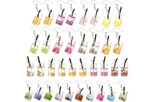 CYIOU 36er Set Bubble Tea Anhänger - Kuscheliger Milchtee & Fruchtanhänger für DIY Ohrringe, Schlüsselanhänger, Halskette & Handyhülle mit 40 Ohrringhaken