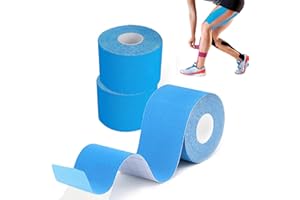 GTAGKOMMEN Tape Kinesiologico 3 Rotolo 5 cm x 5 m Blu Tape Sportivo Kinesio Taping Taping Kinesiologico Impermeabile ed Elastico Nastro Kinesiologico cerotto kinesiologico
