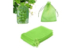 ZAHRRAMARI Bolsas Protectoras para Uvas - Mallas Organza de 50 Piezas con cordón para Evitar Avispas, Aves etc - Mallas para Frutas y Verduras de Color Verde