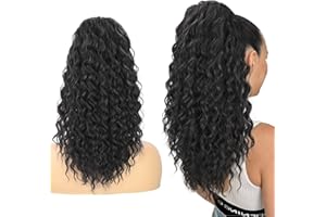 Allyreetress Afro Curly Ponytail Extension, Long Black Drawstring Ponytail for Black Women Long Multi Layered Hair FluffyThick Ponytail Natural Soft Synthetic Hairpiece for Daily Use(Black)