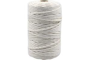 HQdeal Corde Macramé 4mm x 100m, 100% Coton Naturel, Coton Beige pour DIY Plante Cintre, Tissage, Décoration à La Main, Artisanat