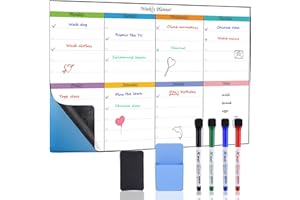 POPRUN Weekly Planner Whiteboard A3 Family Calendar for Wall & Fridge, Self Adhesive White Board Calendar Planner, Weekly Meal Planner Board Wipeable- 42x28 cm