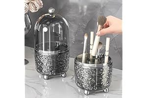 Terafeels Makeup Brush Holder with Lid 360° - Rotating Make Up Brush Organiser for Dressing Tables and Bathroom Black8402