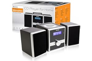 Denver Mini HiFi System CD Player For Home With Speakers - CD Micro System Mains Operated with FM Radio, Clock Radio Alarm, Snooze & Sleep, AUX IN, Remote Control – MCA-230