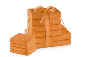 AmeliaHome Handtuch Set Orange 4 Gästetücher 30x50 cm 4 Handtücher 50x100 cm und 2 Duschtücher 70x140 cm 100% Baumwolle Qualität Saugfähig Amari