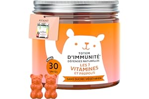 Totem d'Immunité Défenses Naturelles – avec Vitamine D, E, C, Vitamine B6, B12, Niacine, Biotine, Extrait de Propolis – 30 Pièces (1 Mois) – Végétariennes, Sans Sucre – Bears with Benefits