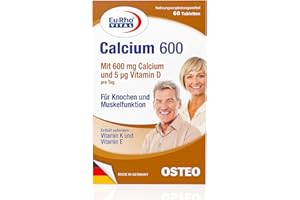 ‎EURHOVITAL Calcium 600 | Für Knochen und Muskelfunktion | 60 Tabletten für 2 Monate | EuRho® Vital – Made in Germany
