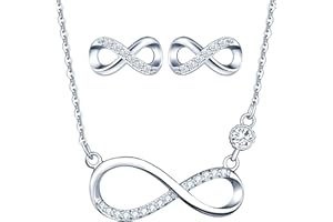 INFINIONLY Juegos de joyas, Pendientes Pulsera Collar colgante para mujer niña, pendientes pulsera collar de plata 925, pendientes pulsera collar con símbolo de infinito brillante, con circón, plata