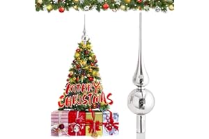 Hukermoon Weihnachtsbaumspitze Glas Matt, 26 cm Christbaumspitze, Weihnachtsbaum Stern Spitze, Christbaumschmuck Spitze, Christmas Tree Topper, Weihnachtsdeko Baumspitze, Tannenbaumspitze (Silber)