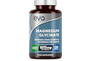 Magnesium Glycinate Supplement, 120 Capsules | Designed to Support Sleep, Energy, Body & Cognitive Health | High Strength 1875mg per Serving with 375mg Elemental | Vegan & UK Made | EVO NUTRITION