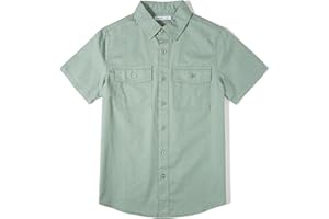 Tronjori Jungen Kurzarmhemd Kurzärmliges Hemd Einfarbig Freizeithemden Baumwolle Mit Zwei Taschen für 5-14Jahre Kinder