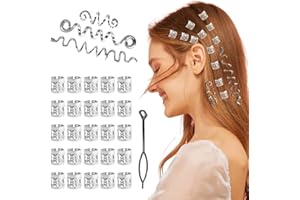 RUGUOA 28Pcs Dreadlock Verstellbar Schmuck Metall Cuffs Strickschlaufe Haarspiralen Clips Wikinger Haar Geflecht Ringe Manschetten Set Damen Schlangen Haarschmuck für Männer und Frauen (Silber)