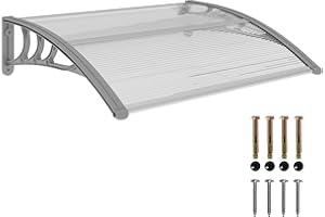 Outsunny Front Door Canopy Outdoor Awning Aluminium Rigid Plastic Polycarbonate Rain Shelter UV Water Rain Resistant 100 x 75cm Clear