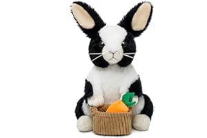 Nleio Bunny Stuffed Animal, 12" Stuffed Bunny with Floppy Ears & Holding Basket, Machine Washable& Softness, Stuffed Bunny for Girls Boys Kids Babies Great Gifts Decorations(Black)