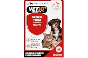 VETIQ Stool Firm Tablets For Cats & Dogs, Contains Kaolin, Pectin & Pumpkin to Help Improve Stool Firmness & Aids Intestinal Health, 45 Tablets (Pack of 1)