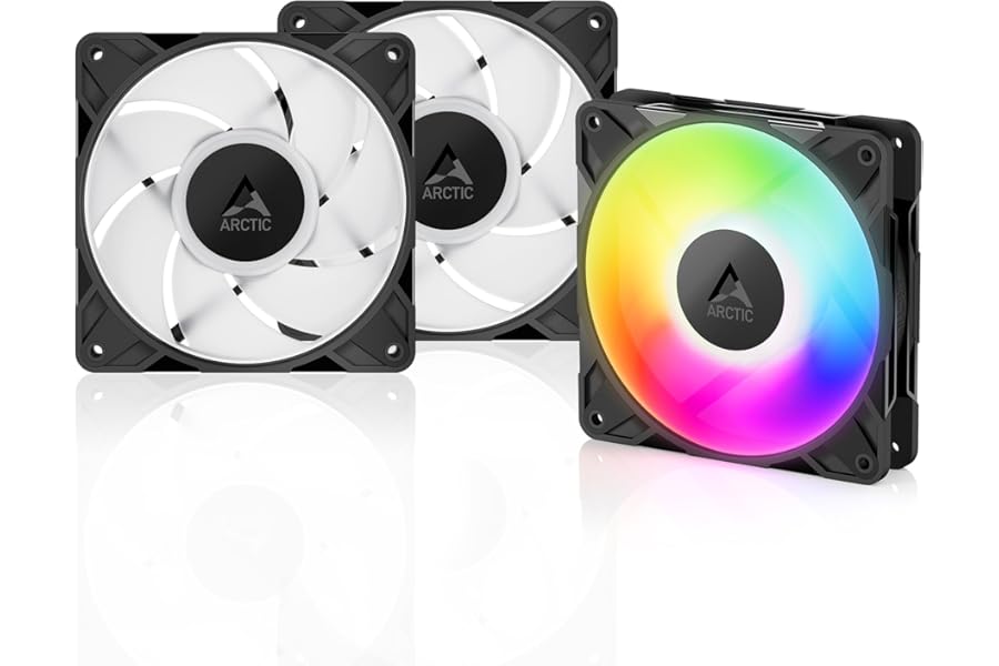 ARCTIC P12 Pro A-RGB - 3 Pack - Powerful Premium Fan, 120 mm PWM Fan with Y-Cable Splitter, 600-3000 rpm, 0 rpm <5% PWM, 5V Digital RGB, Fluid Dynamic Bearing, 4-Pin - Black