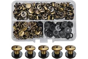 SHSMPXOY 90 Juegos Remaches Tornillo Encuadernacion, M5*6Tornillos de Chicago,Remaches de Tornillo Para Cuero Reparación para Bolsos, Libros, Collares, Mochilas, Correas de Perro, Correas (Bronce)