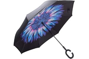 NNY Inc Double Layer Inverted Umbrella Cars Reverse Open Folding Umbrellas, Windproof UV Protection Large Self Stand Upside Down Straight Umbrella for Golf Women and Men with C-Shaped