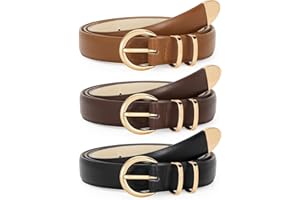 WERFORU 3 Pack Women's Leather Belts for Jeans Dresses Fashion Alloy Buckle Ladies Waist Belts