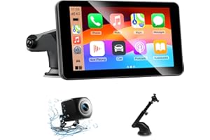 ISLXUOX 7 Pulgadas Táctil Pantalla con cámara retrovisora, para Coche con Carplay Android Auto Inalámbrica, Enlace Espejo, Navegación, Siri, FM, AUX, Bluetooth 5.2,Airplay, Lectura de vídeo, Navegación GPS